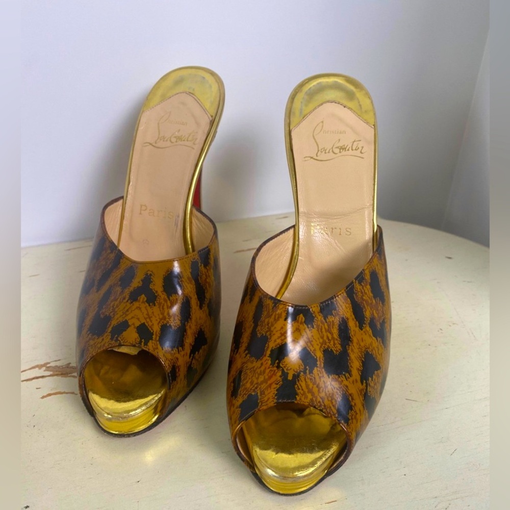 Authentic Christian Louboutin High Heel Leopard Slides Size 40 🖤❤️